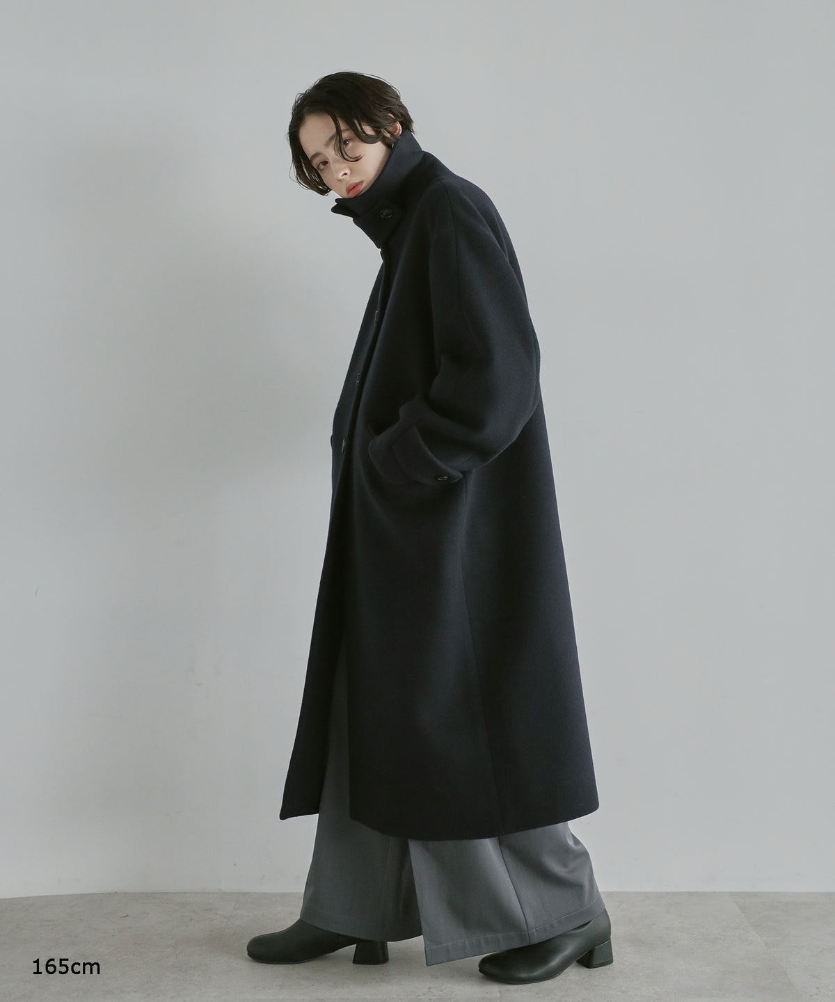 【Premium Texture】2Way Stand Collar Long Coat