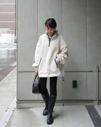 【Machine Washable】Minimal Logo Half-Zip Fleece