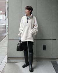 【Machine Washable】Minimal Logo Half-Zip Fleece