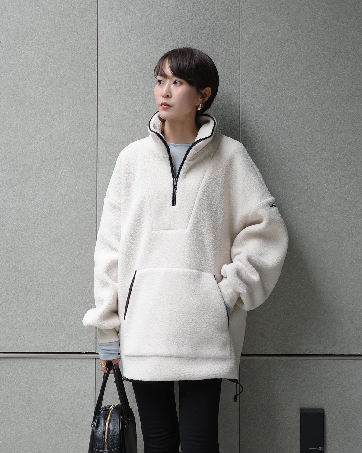 【Machine Washable】Minimal Logo Half-Zip Fleece