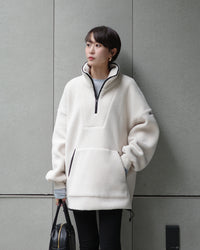 【Machine Washable】Minimal Logo Half-Zip Fleece