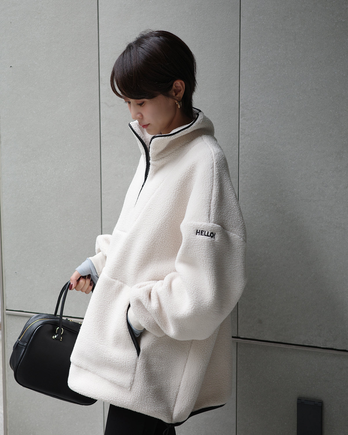 【Machine Washable】Minimal Logo Half-Zip Fleece