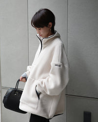 【Machine Washable】Minimal Logo Half-Zip Fleece